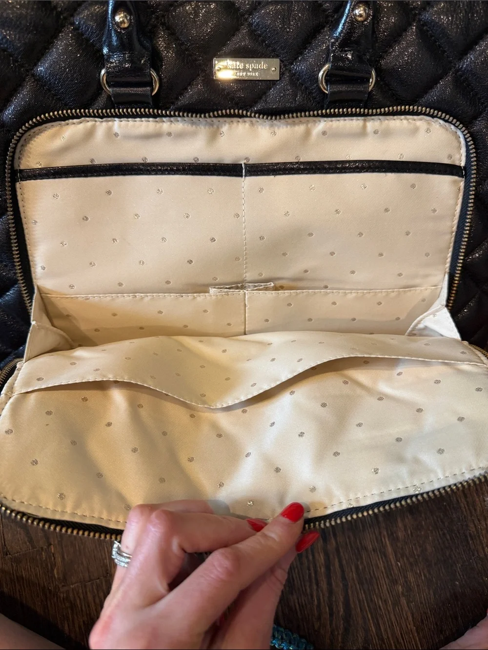 kate spade Black Quilted Leather Laptop Bag with Detachable Strap